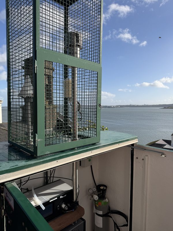 Palas Fidas 200 ambient particulate monitor installed on a rooftop overlooking the sea
